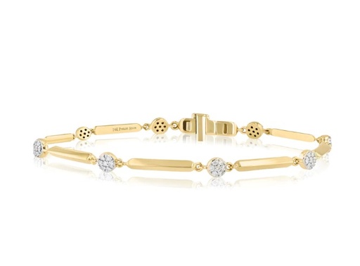 [B1724DY] 14Kt Yellow Gold Knife Edge Infinity Line Bracelet With (56) Round Diamonds Weighing 0.24cttw