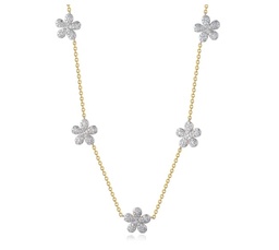 [N2604DY] 14Kt Yellow Gold Symphony Flower Station Necklace With (230) Round Diamonds Weighing 1.16cttw