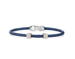[04-24-S924-11] 18Kt Rose Gold Blueberry Nautical Cable Double Square Station Bracelet With (18) Round Diamonds Weighing 0.09cttw