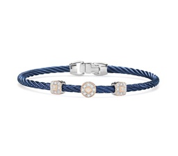 [04-24-S941-11] 18Kt Rose Gold Blueberry Nautical Cable Triple Station Bracelet With (27) Round Diamonds Weighing 0.14cttw