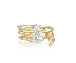 [R0201DPY] Platinum And 18Kt Yellow Gold Angled Cage Ring With A Pear Shaped Diamond Weighing 1.01ct