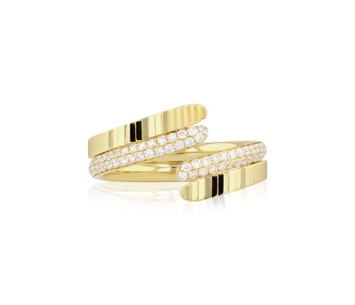 [R0907DY] 14Kt Yellow Gold Aura Crossover Ring With 84 Round Diamonds Weighing 0.51cttw