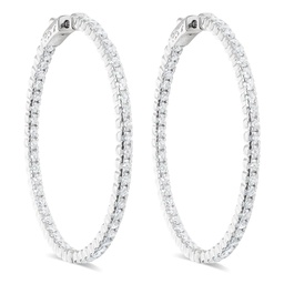 [E70146.4] 14Kt White Gold In/Out Hoop Earrings With (100) Round Diamonds Weighing 5.20cttw