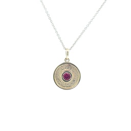 [S04797] 14Kt Yellow Gold Disc Pendant Necklace With A 4mm Round Ruby Weighing 0.26ct