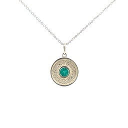 [S04797] 14Kt Yellow Gold Disc Pendant Necklace With A 4mm Round Emerald Weighing 0.22ct