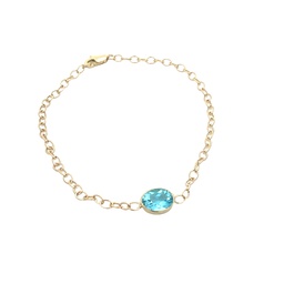 [S04795] 14Kt Yellow Gold Bracelet With A Bezel Set Swiss Blue Topaz Weighing 1.48ct