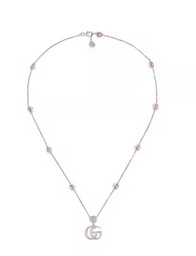 [YBB52739900200U] Sterling Silver GG Running Pendant Necklace With Pink Mother Of Pearl Stations
