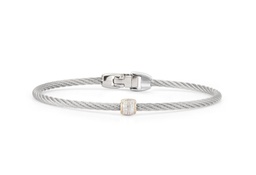 [04-33-S917-11] 18Kt Yellow Gold Grey Nautical Cable Barrel Station Bracelet With (8) Round Diamonds Weighing 0.07cttw
