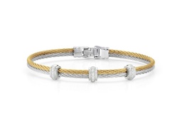 [04-34-S037-11] 18Kt White Gold Yellow And Grey Nautical Cable Three Station Bracelet With (15) Round Diamonds Weighing 0.13cttw