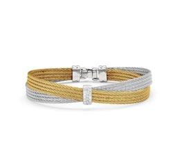 [04-34-S551-11] 8Kt White Gold Yellow And Grey Nautical Cable Crossed Bracelet With (19) Round Diamonds Weighing 0.16cttw