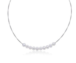 [08-32-P901-01] Stainless Steel Grey Nautical Cable Necklace With 10 Freshwater Pearls