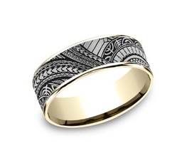 [CFT9475945GBKT14KY13] 14Kt Yellow Gold And Tantalum 7.5mm Comfort Fit Polynesian Design Band Sz13