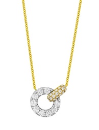 [P6690-D] 18Kt Two Toned Circle And Bar Station Necklace With (28) Round Diamonds Weighing 0.70cttw
