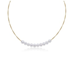 [08-37-P901-01] Stainless Steel Yellow Nautical Cable Necklace With 10 Freshwater Pearls