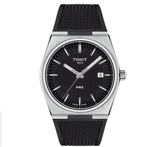 [T137.410.17.051.00] 40mm PRX Quartz Movement Watch With A Black Dial And A Black Rubber Strap