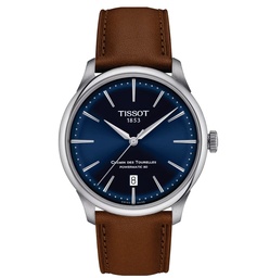 [T139.807.16.041.00] 39mm Chemin Des Tourelles Automatic Watch With A Blue Dial And Brown Leather Strap