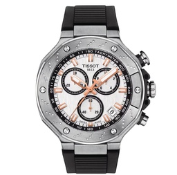 [T141.417.17.011.00] 45mm T-Race Chronograph Quartz Watch With A White Dial And Black Rubber Strap
