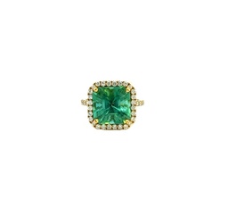 [MTASRGYD603] 18Kt Yellow Gold Diamond And Mint Tourmaline Ring 6.52cttw