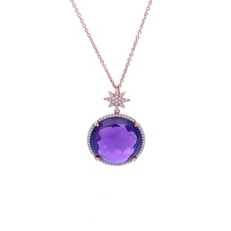 [AMNSCH20RD] 18Kt Rose Gold North Star Necklace With An 20mm Round Amethyst And Round Diamonds Weighing 0.38cttw
