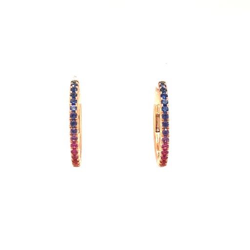 [RNBWHPR42] 18Kt Rose Mixed Sapphire Hoop Earrings 0.42cttw