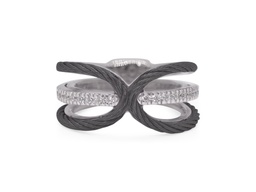 [02-52-2818-11] 18Kt White Gold Black Nautical Cable Ring With (20) Round Diamonds Weighing 0.13cttw