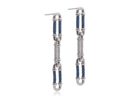 [03-96-0080-00] Blueberry And Grey Nautical Cable Three Chain Link Drop Earrings