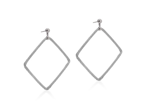 [03-32-6004-00] 18Kt White Gold Grey Nautical Cable Lozenge Drop Earrings