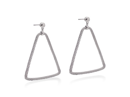 [03-32-6007-00] 18Kt White Gold Grey Nautical Cable Triangle Drop Earrings