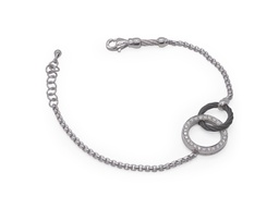 [06-45-1502-11] 14Kt White Gold Black Nautical Cable Interlocking Bracelet With (24) Round Diamonds Weighing 0.17cttw