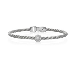 [04-32-S912-11] 18Kt White Gold Grey Twisted Nautical Cable Single Circle station Bracelet With (9) Round Diamonds Weighing 0.05cttw
