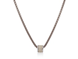 [08-57-3913-11] 14Kt Yellow Gold Barrel Pendant Necklace With Round Diamonds Weighing 0.33cttw On A Brown Chain