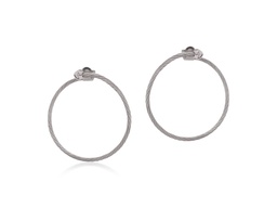 [03-32-6002-10] 18Kt White Gold Grey Nautical Cable Circle Earrings With (2) Round Diamonds Weighing 0.02cttw