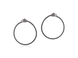 [03-52-6002-10] 18Kt White Gold Black Nautical Cable Circle Earrings With (2) Round Diamonds Weighing 0.02cttw