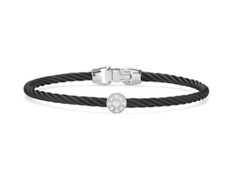 [04-52-0912-11] 18Kt White Gold Black Twisted Nautical Cable Single Circle Station Bracelet With (9) Round Diamonds Weighing 0.05cttw