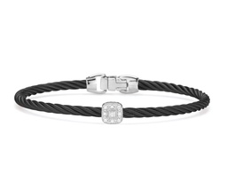 [04-52-0914-11] 18Kt White Gold Black Twisted Nautical Cable Single Square Station Bracelet With (9) Round Diamonds Weighing 0.05cttw