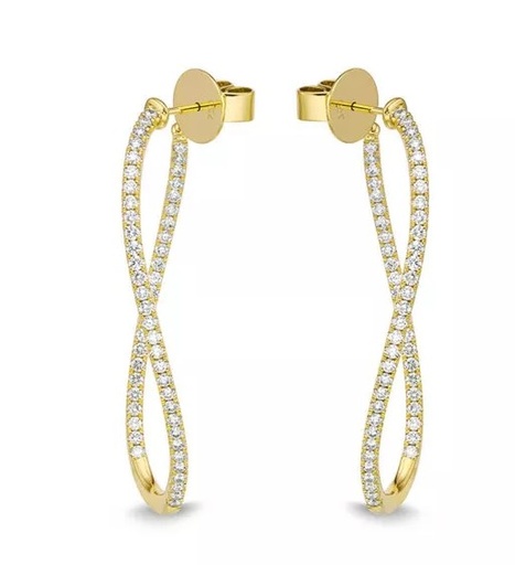 [CHHO21134208Y72000] 18Kt Yellow Gold Twisted Hoops With (78) Round Diamonds Weighing 0.92cttw