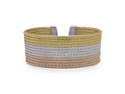 [04-36-B612-00] Stainless Steel Rose, Grey, And Yellow Nautical Cable Twelve Row Cuff Bracelet