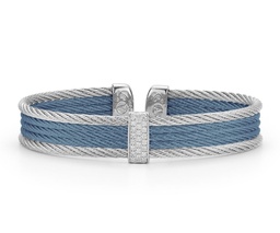 [04-69-S651-11] 18Kt White Gold Grey And Island Blue Nautical Cuff Bracelet With (23) Round Diamonds Weighing 0.19ct