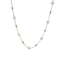 [SN7AY] 14Kt Yellow Gold Station Necklace With (17) 5x4.5mm Cultured Pearls 20"