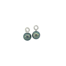 [PD269TW] 14Kt White Gold 9mm Tahitian Pearl And Diamond Dangles 0.12cttw