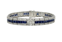 [22247] Platinum Three Row Tennis Bracelet With (44) Princess Cut Sapphires Weighing 6.54ct and (192) Round Diamonds Weighing 4.63ct