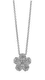 [22240] 18Kt White Gold Flower Pendant Necklace With (19) Marquise Diamonds And (6) Princess Cut Diamonds Weighing 0.97cttw