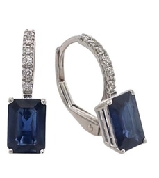[22009] 18Kt White Gold Drop Earrings With (2) Emerald Cut Sapphires Weighing 1.93ct And (12) Diamonds Weighing 0.07ct