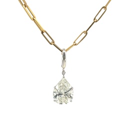 [PSBP10.09PS-P] Platinum and 18Kt Yellow Gold Necklace With A Pear Shape Diamond Weighing 10.09t On A Paperclip Chain