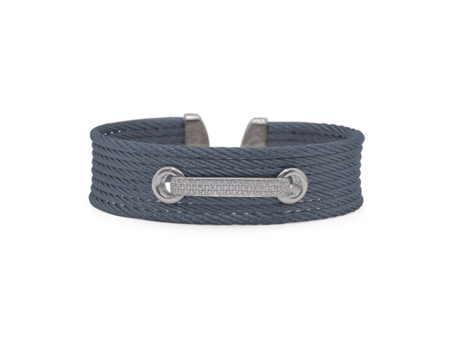 [04-28-6832-11] 18Kt White Gold Blueberry Nautical Cable Lace Up Cuff With (67) Round Diamonds Weighing 0.53cttw