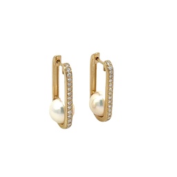 [PE265AY] 14Kt Yellow Gold Drop Earrings With A 9-10mm South Sea Pearl And (34) Round Diamonds Weighing 0.60cttw