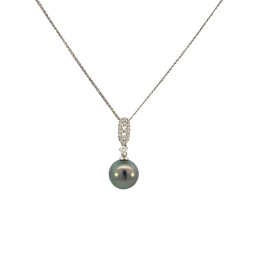 [PP292TW] 14Kt White Gold 8.5-9mm Tahitian Pearl Drop Necklace 16"