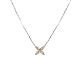 [P77601.1] 14Kt White Gold Flower Pendant Necklace With (12) Round Diamonds Weighing 0.52cttw