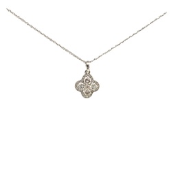 [P78364.1] 14Kt White Gold Clover Cluster Necklace With (29) Round Diamonds Weighing 0.70cttw
