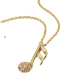 [000552AYCHX0] 18Kt Yellow Gold Music Note Pendant Necklace With (7) Round Diamonds Weighing 0.05cttw